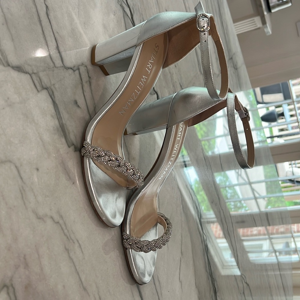 Stuart Weitzman Silver With Sparkly Braid The Nud… - image 1